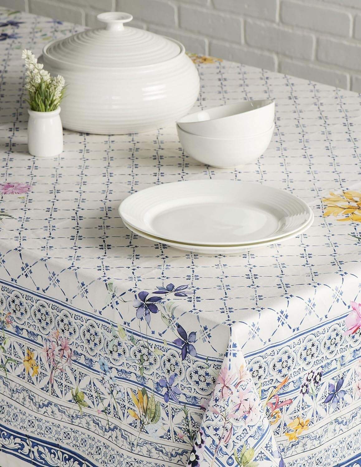 Faience Pattern 100% Cotton Tablecloth 60" x 120" - Perfect for Dining & Parties