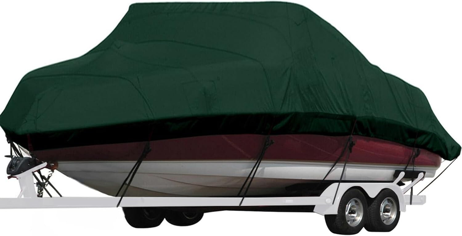 Forest Green Marine Cover for 20'-22' Bass & Runabout Boats - Secure Fit Design