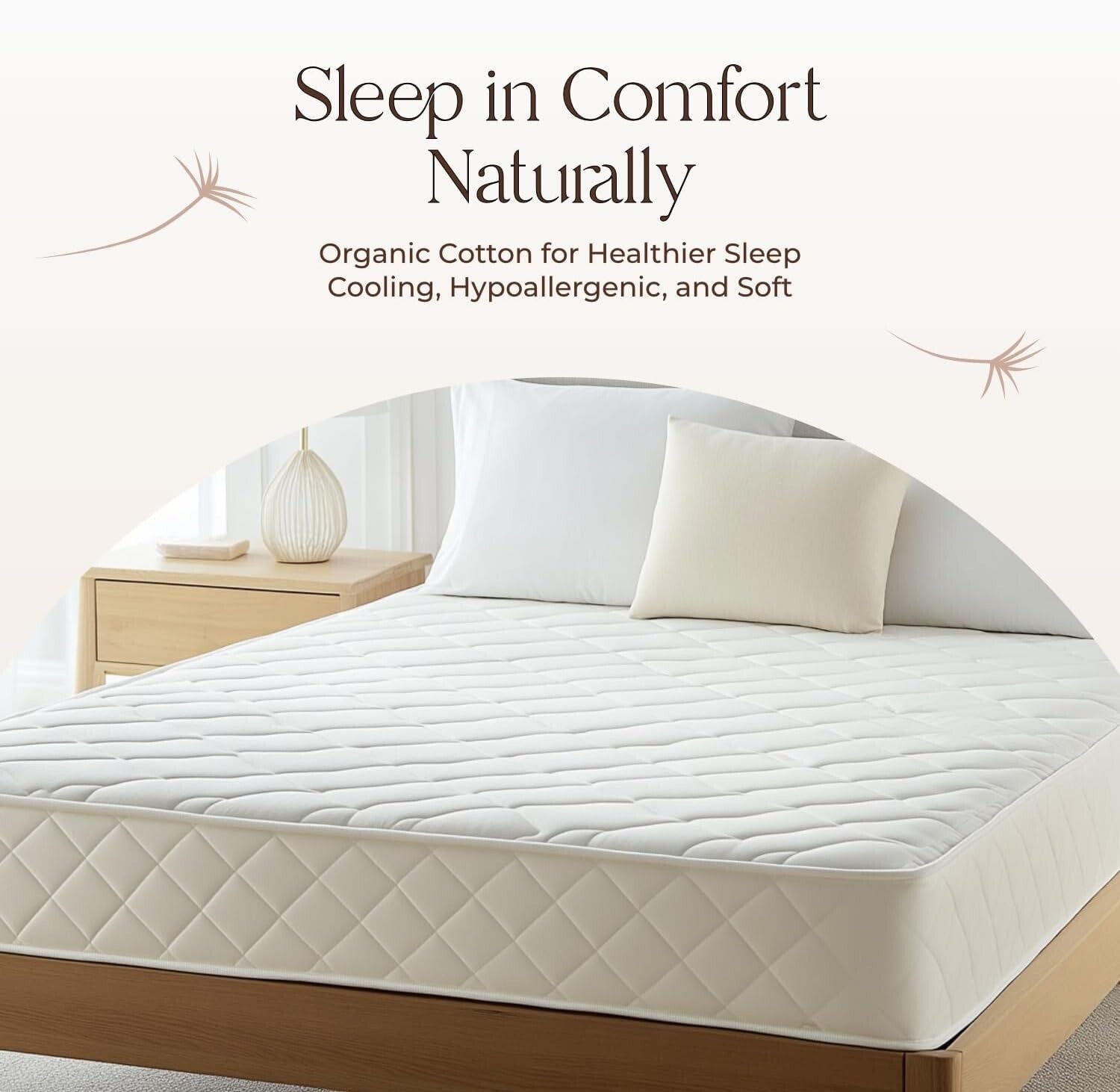 Ivory Twin Size Organic Cotton Mattress Pad - Cooling & Breathable Protector