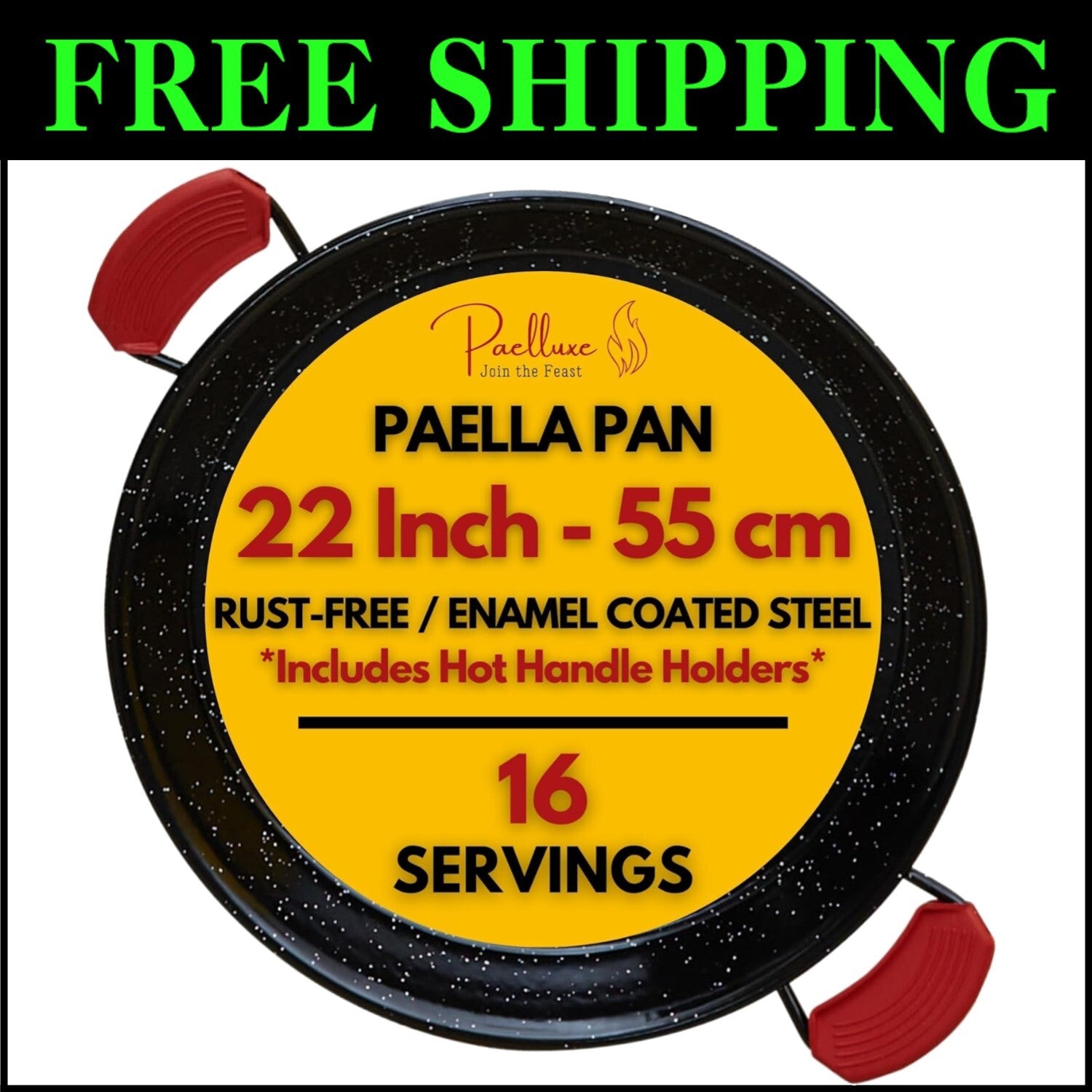 Easy-Clean 22 Inch Enameled Paella Skillet for Large Gatherings & Outdoor Feasts