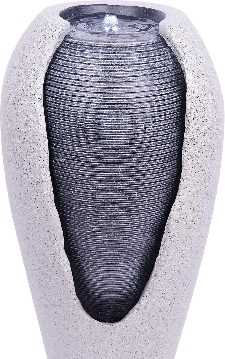 Versatile 29" LED Illuminated Ribbed Jar Fountain for Indoor/Outdoor Relaxation
