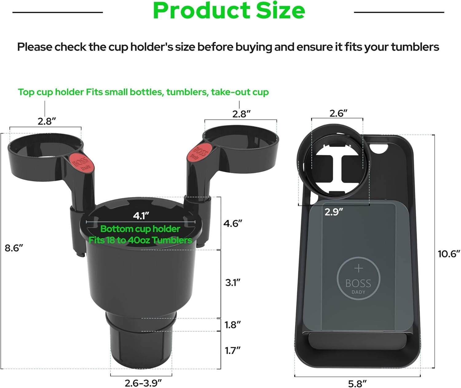 Car Cup Holder Expander with Adjustable Holders and Easy Installation - 1.42 lbs