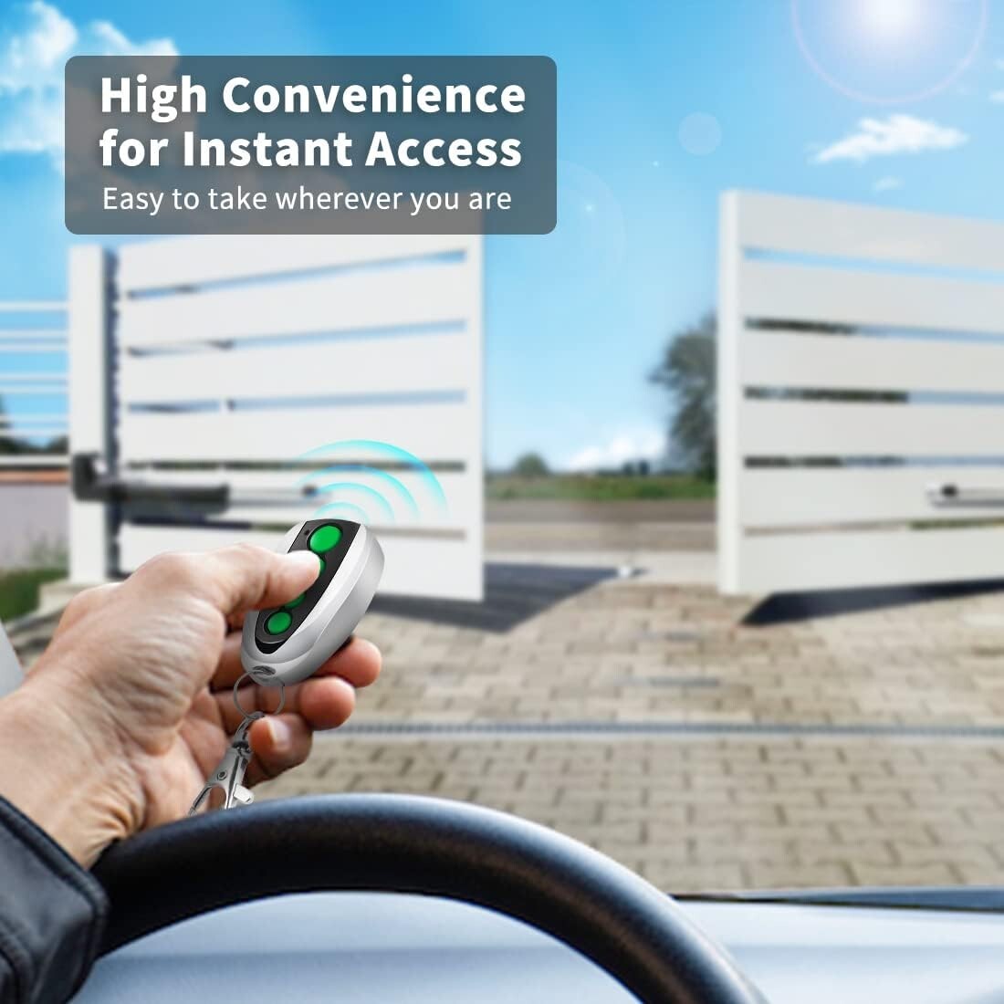 Ergonomic 4-Button Gate Remote Controller - 65ft Range - 2-Pack Security Fobs