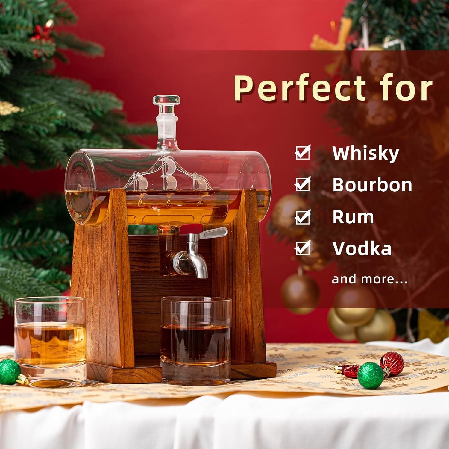 Stylish Whiskey Decanter with Wooden Base - Perfect Gift for Whiskey Lovers