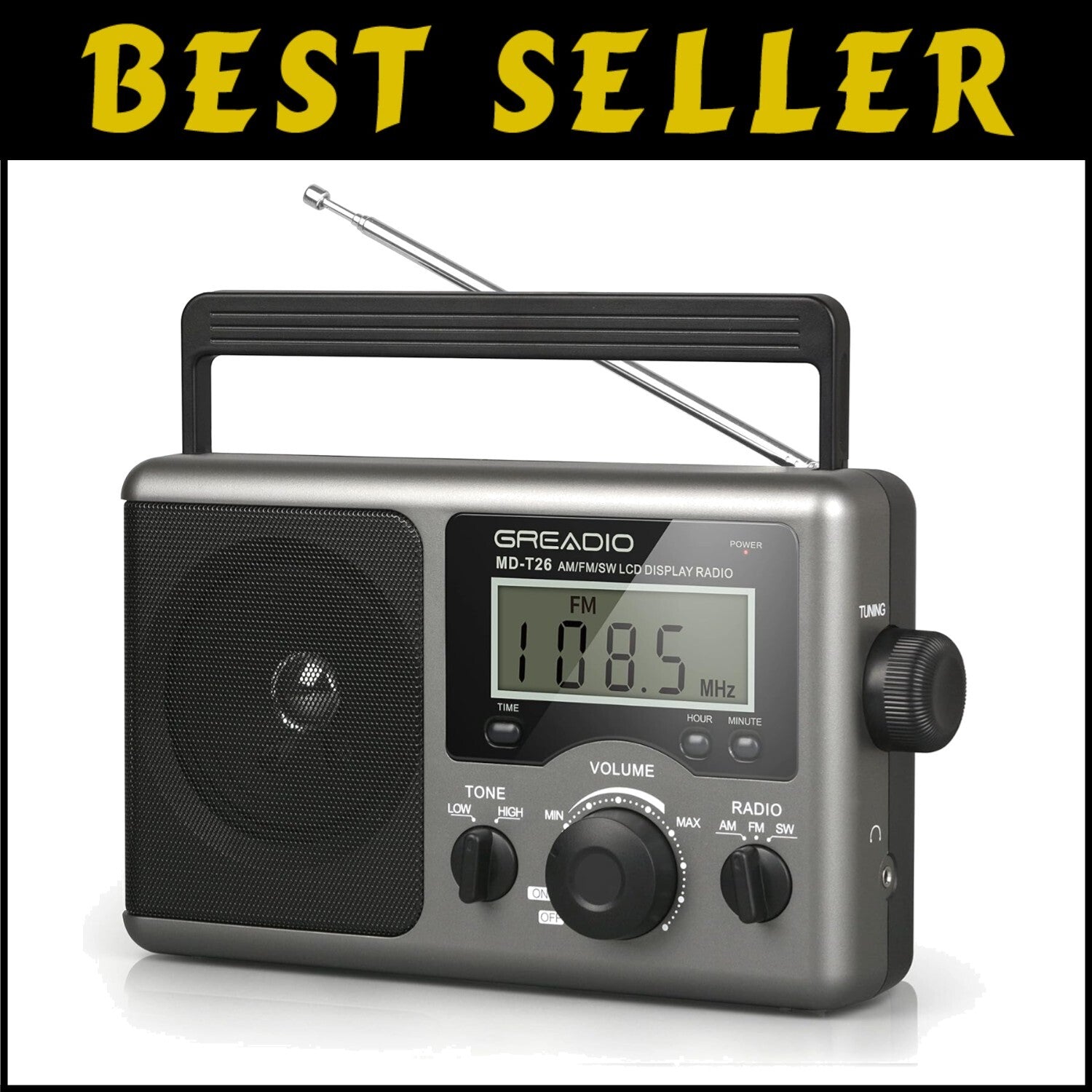 AM/FM Transistor Radio with LCD Display & Earphone Jack - Ideal Gift for Elders