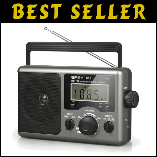 AM/FM Transistor Radio with LCD Display & Earphone Jack - Ideal Gift for Elders