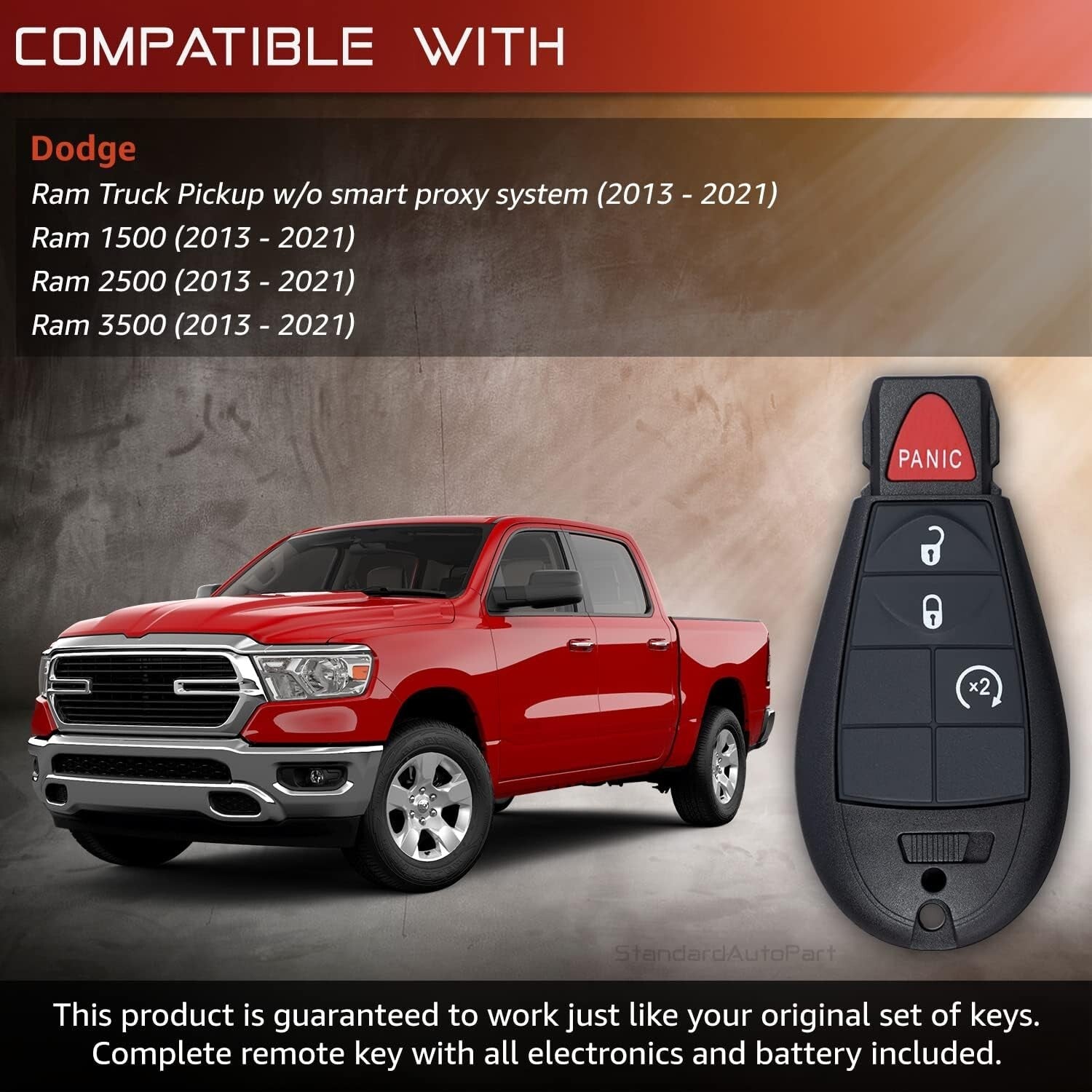 Durable RAM Key Fob Remote 2013-2018 - Perfect Replacement with Lithium Battery