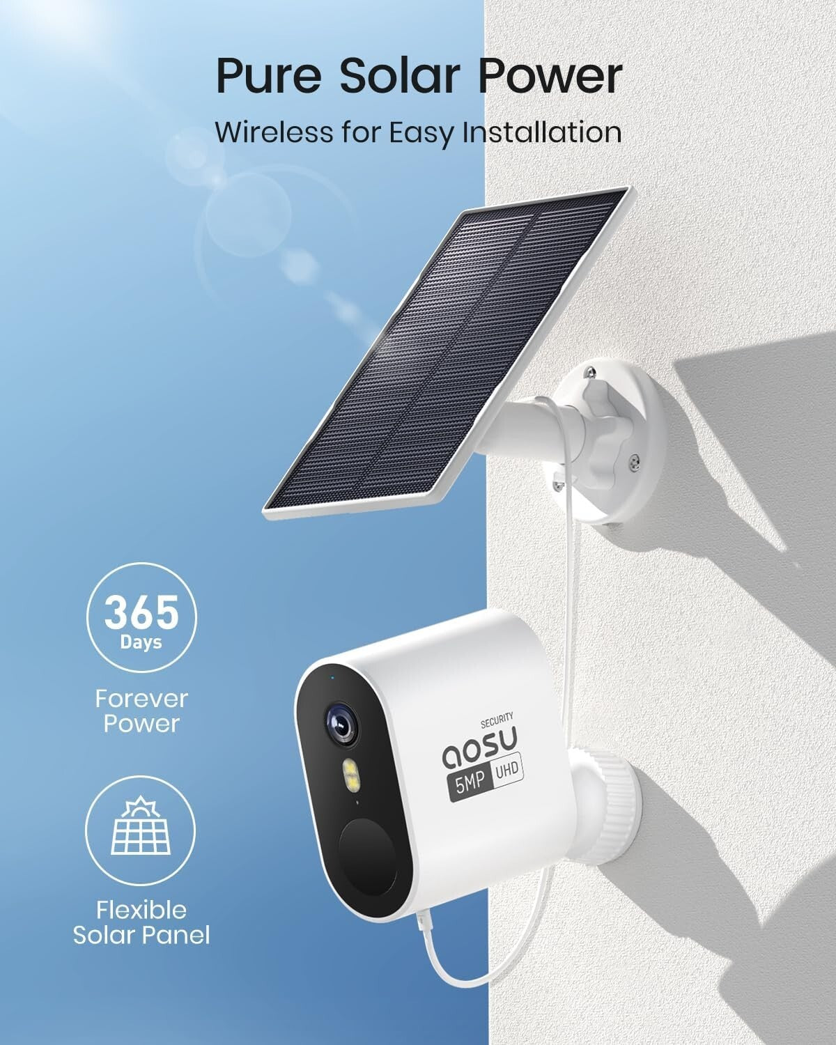 166° Ultra-Wide Angle Wireless Solar Security Cameras with Color Night Vision