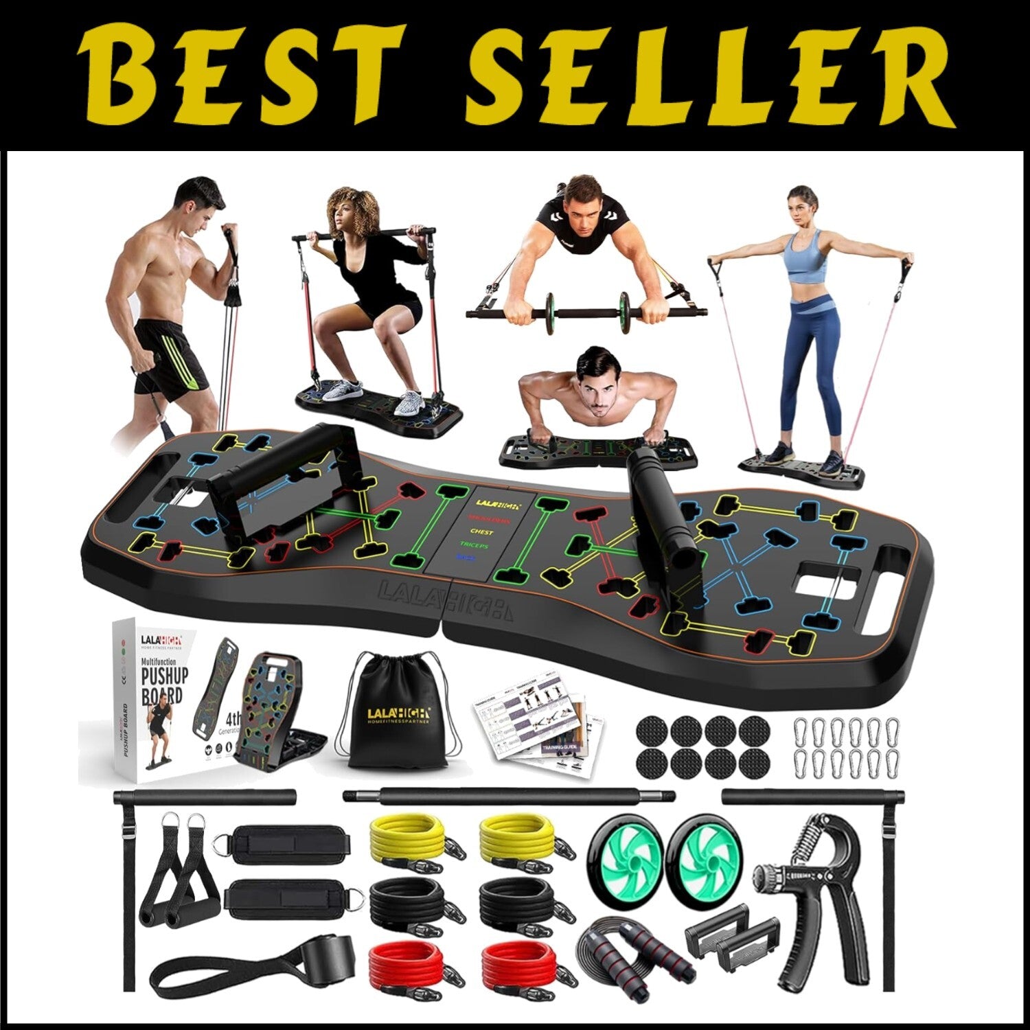 Ultimate Portable push Up Board with Resistance Bands for Chest & Back Training