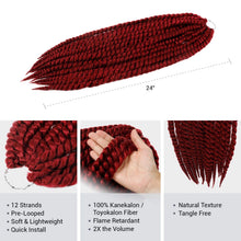 Load image into Gallery viewer, Tangle-Free Jumbo Senegalese Twist Braid Hair, 24 Inch Burgundy - 6 Pack Bundle