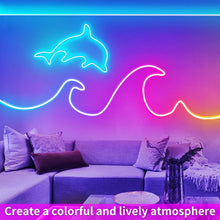 Load image into Gallery viewer, Vibrant 50ft RGB Neon Rope Lights - App-Controlled, Waterproof &amp; Safe for Family