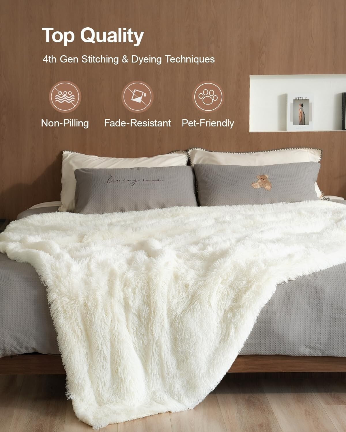 Luxurious Cream Faux Fur Throw - Reversible 60x80 Blanket for Year-Round Comfort