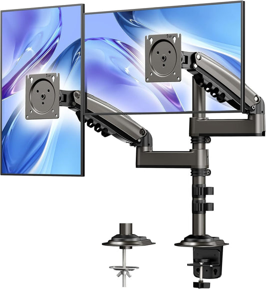 Ergonomic Dual Display Monitor Stand - Tilt/Swivel/Rotate for Optimal Viewing