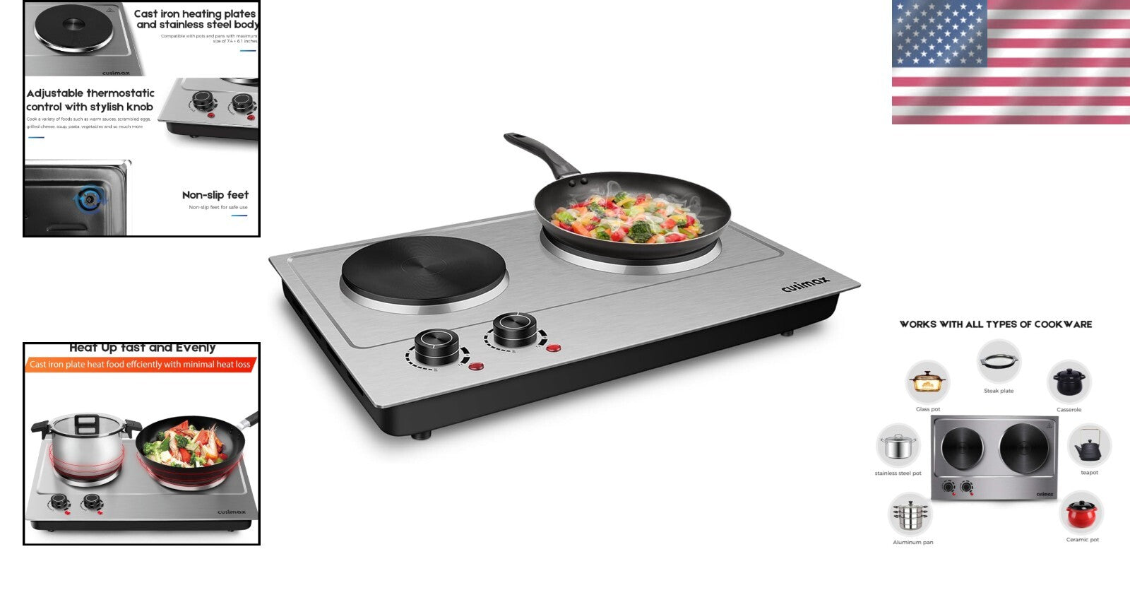 Double Electric Burner with Stainless Steel Finish – Ideal for Indoor Cooking