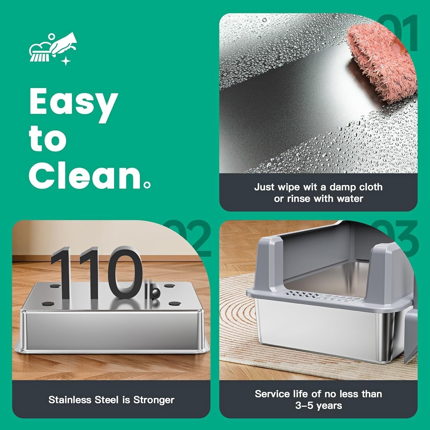 Oversized Stainless Steel Cat Litter Pan with Lid - Ideal for Big Cats & Kittens