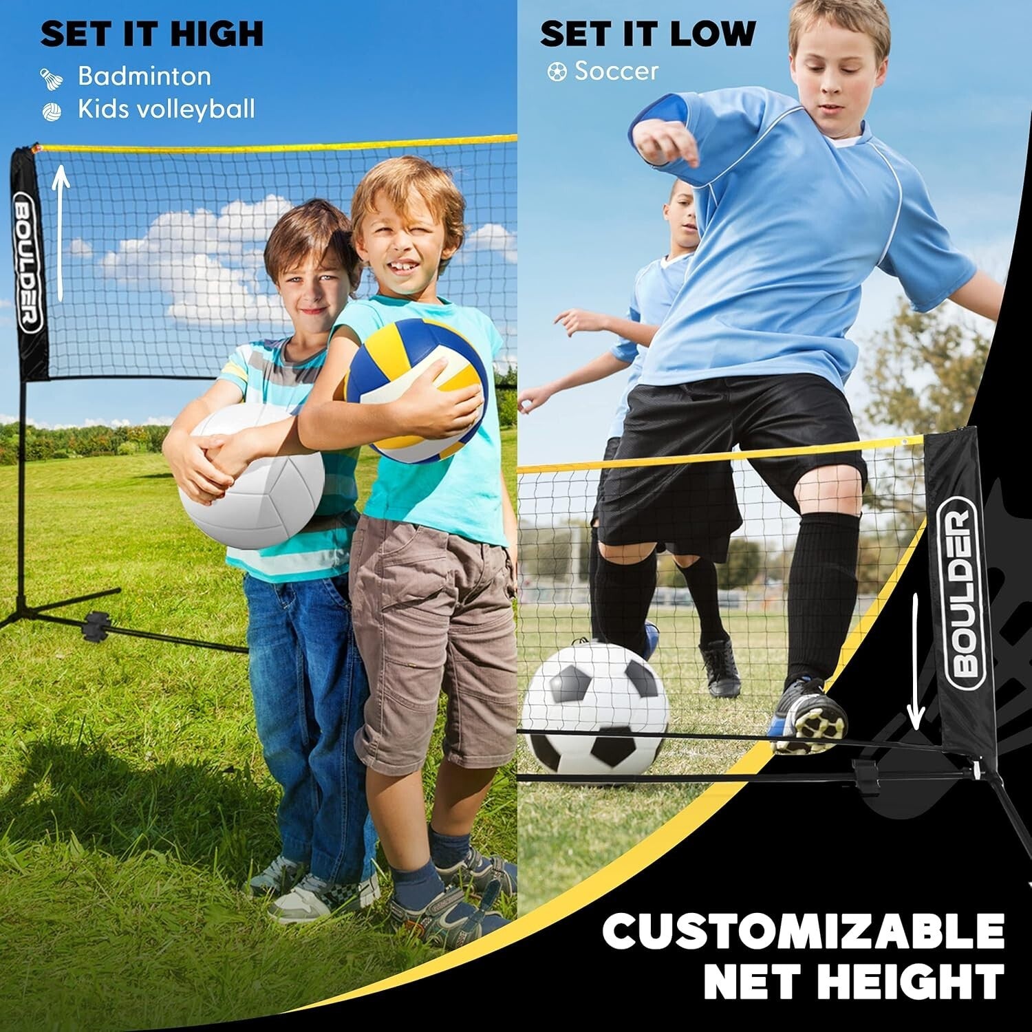 17ft Portable Multi-Sport Net: Foldable Badminton & Pickleball Height Adjustable