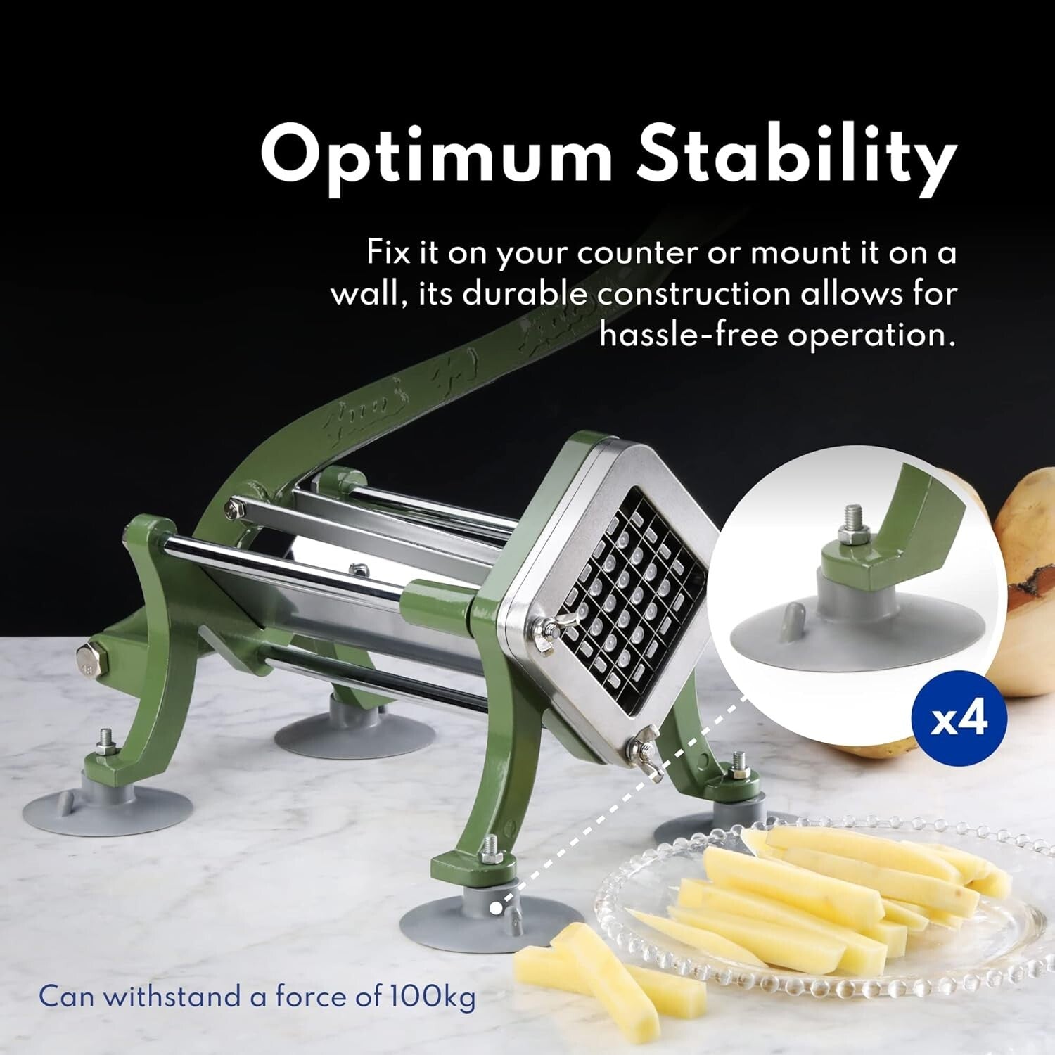 Commercial Grade French Fry Cutter with Suction Feet - 3/8" Heavy-Duty Design