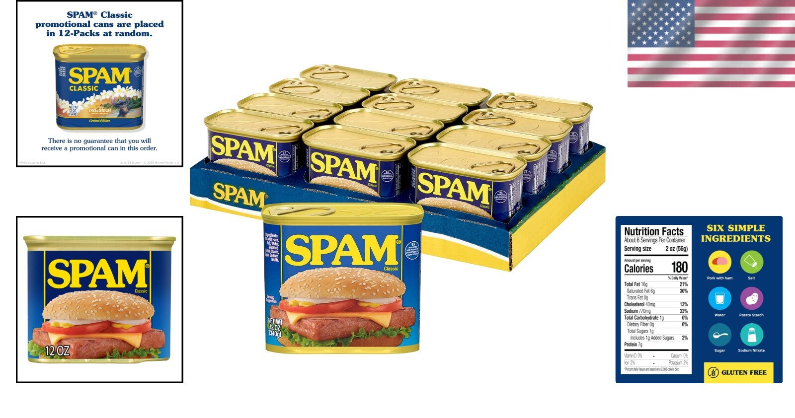 12 Can Pack of Classic Luncheon Meat - 180 Calories & 7g Protein per Serving