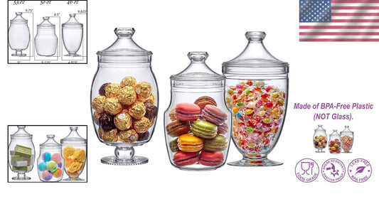 Modern 3-Piece Plastic Apothecary Jars - Durable Snap-Lid Storage Containers