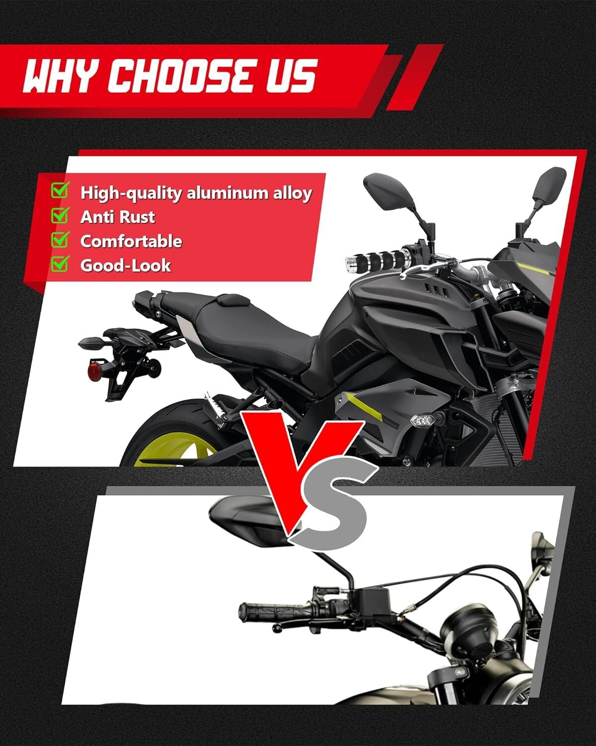 Chrome Black Aluminum Handgrips for Street Bikes - Vibration Dampening Comfort