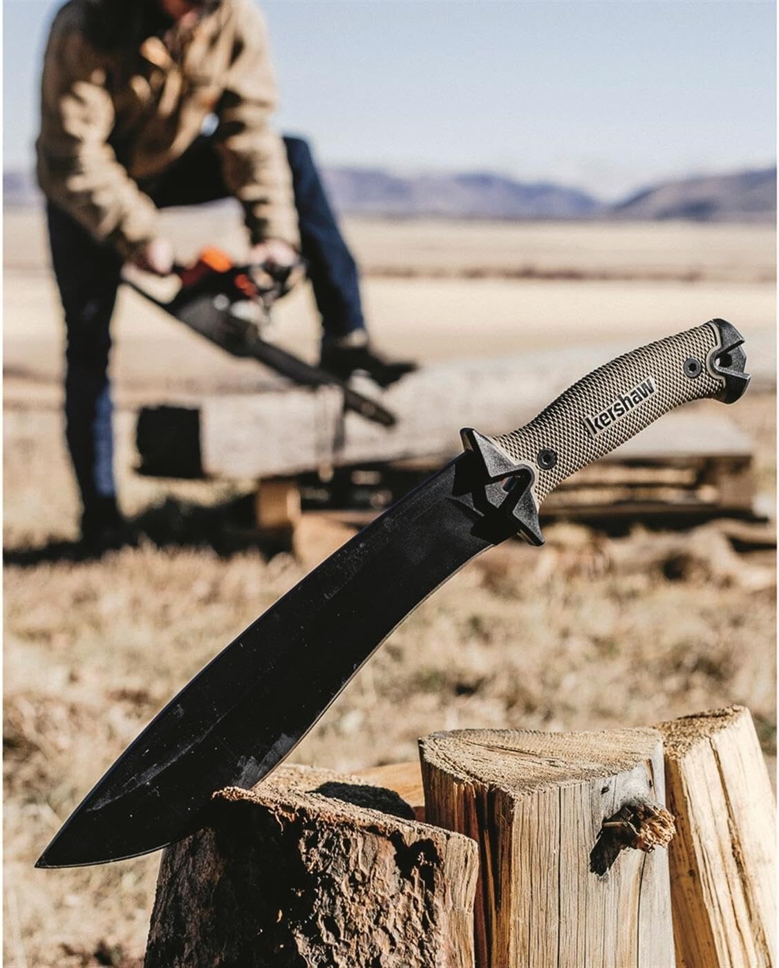 Camp 10 Tan Machete - 10-Inch Fixed Blade, Durable Survival Tool with Sheath