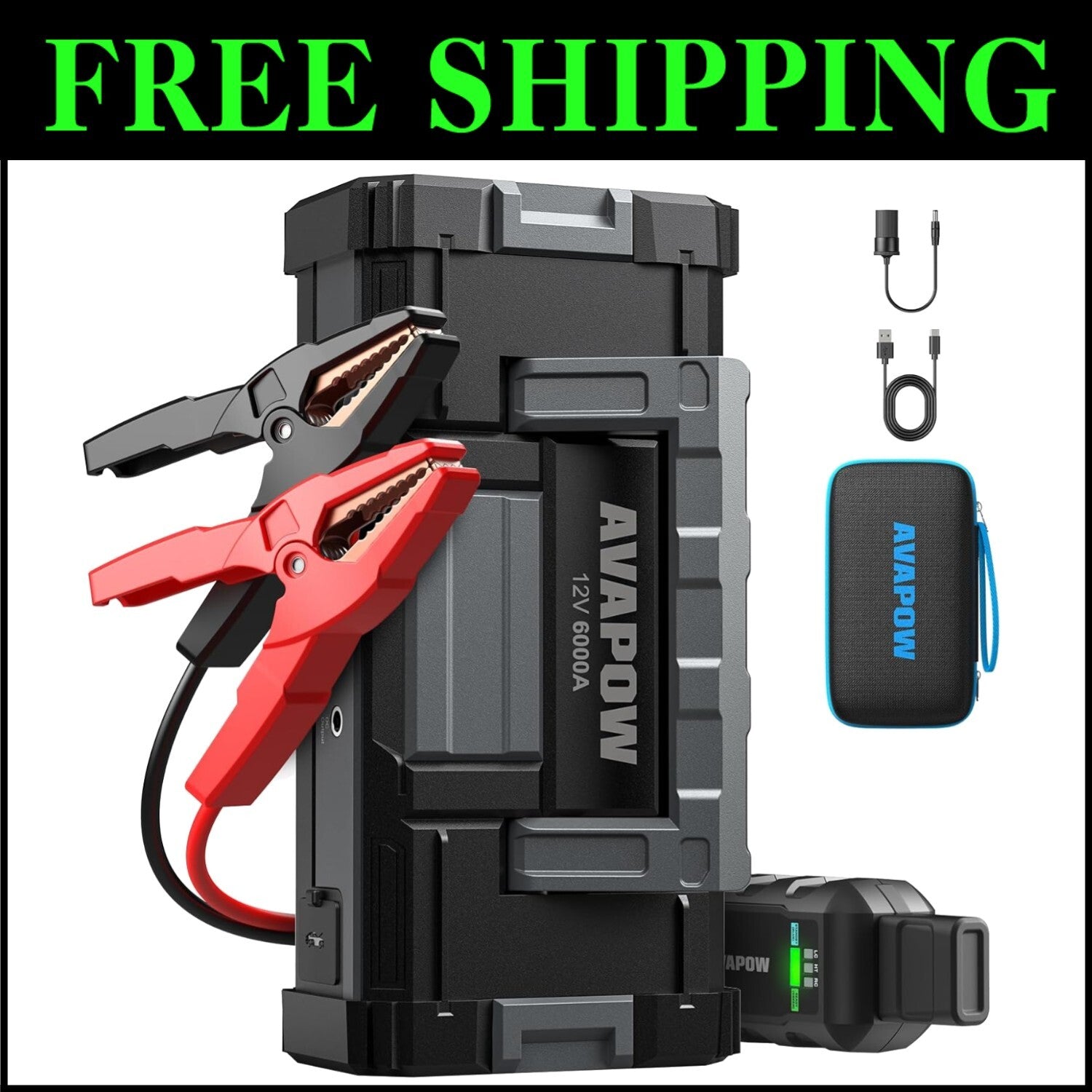 6000A Lightweight Jump Starter with USB Quick Charge & LED Light - All Vehicles