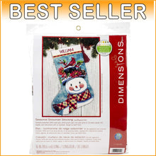 Load image into Gallery viewer, Quality 16" Canvas Needlepoint Kit Featuring a Charming Snowman and Cardinal