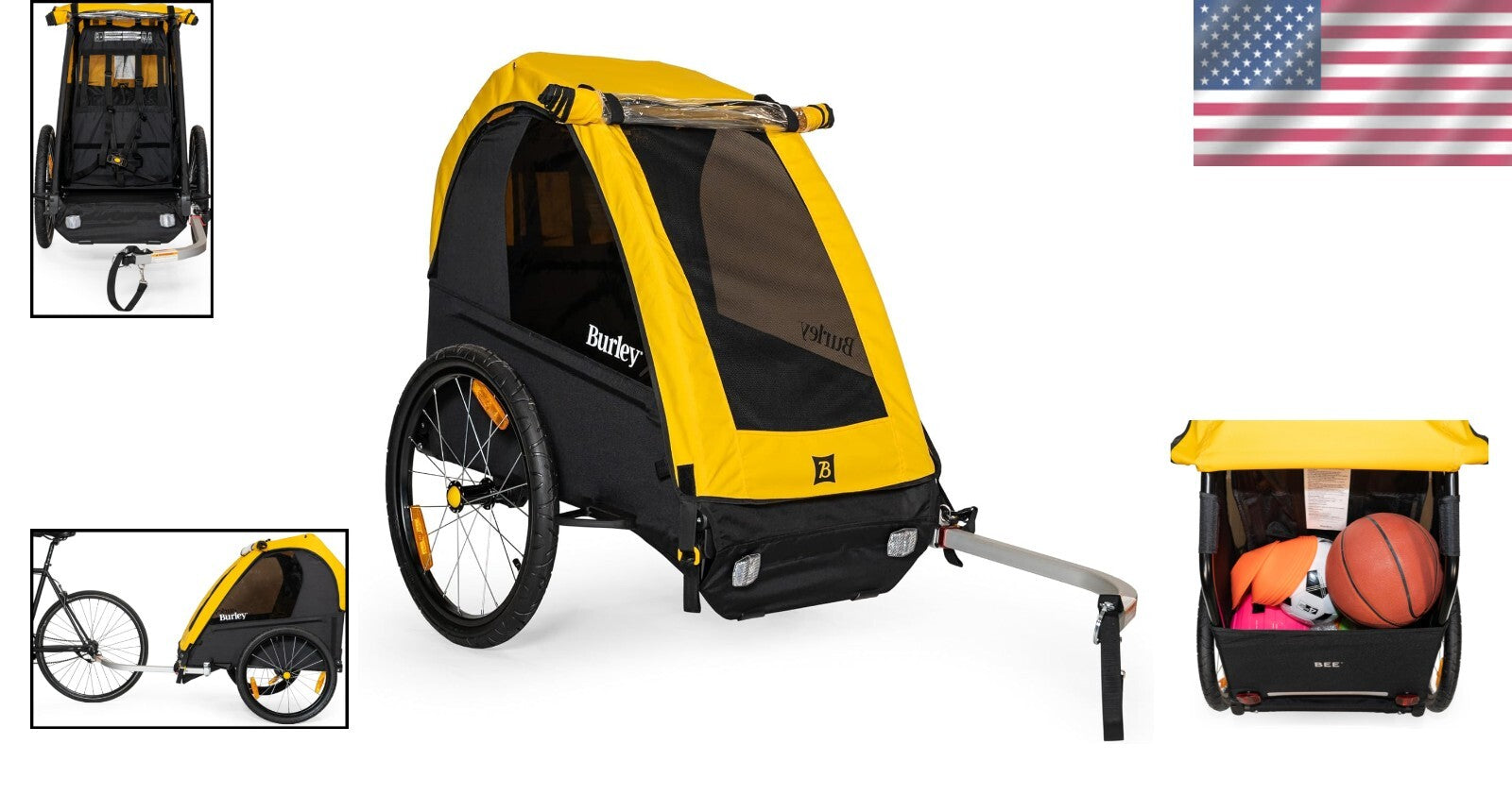 Yellow & Black Kids Lightweight Bike Trailer with Safety Features & Cargo Space