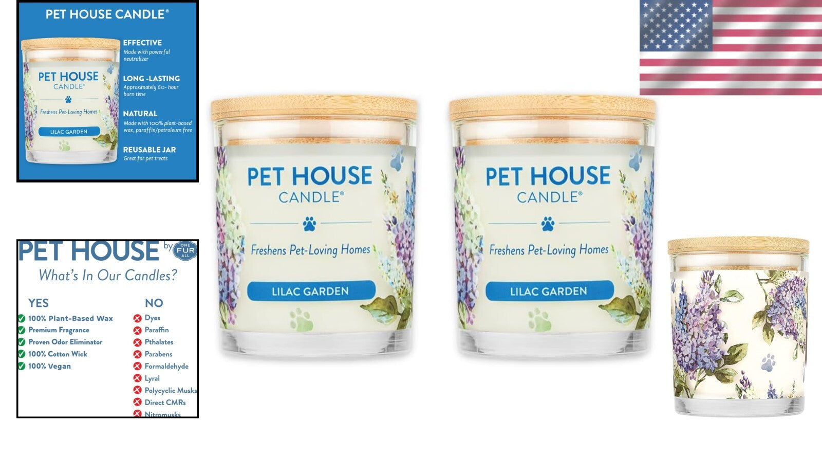 Scented Soy Candles for Pet Lovers - 2 Pack Lilac Garden Odor Eliminator