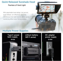 Load image into Gallery viewer, Compact 1200 Nits Camera Monitor with Sunshade &amp; Multiple Power Supply Options