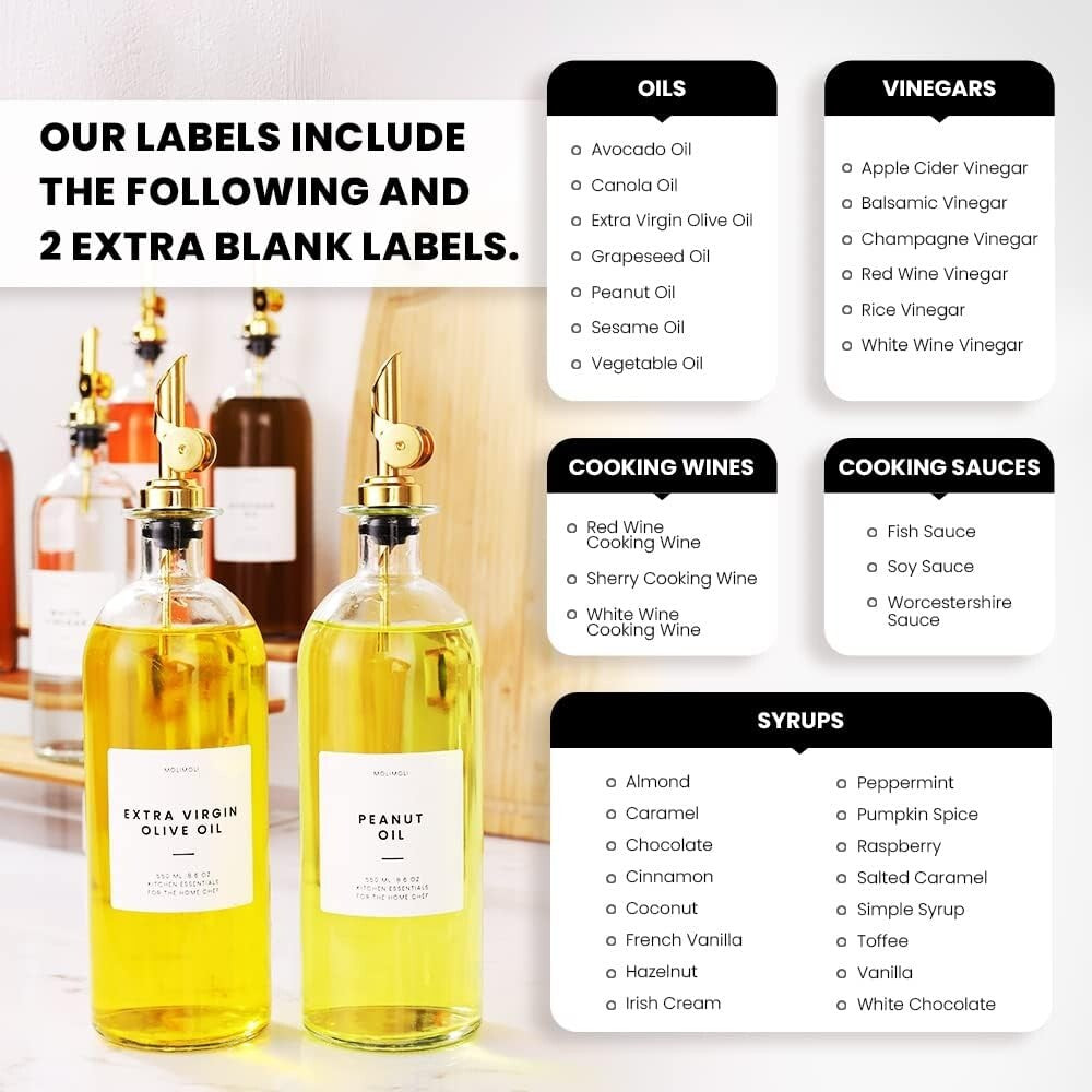 Elegant Minimalist Glass Olive Oil and Vinegar Dispenser Set with Labels - 500ml
