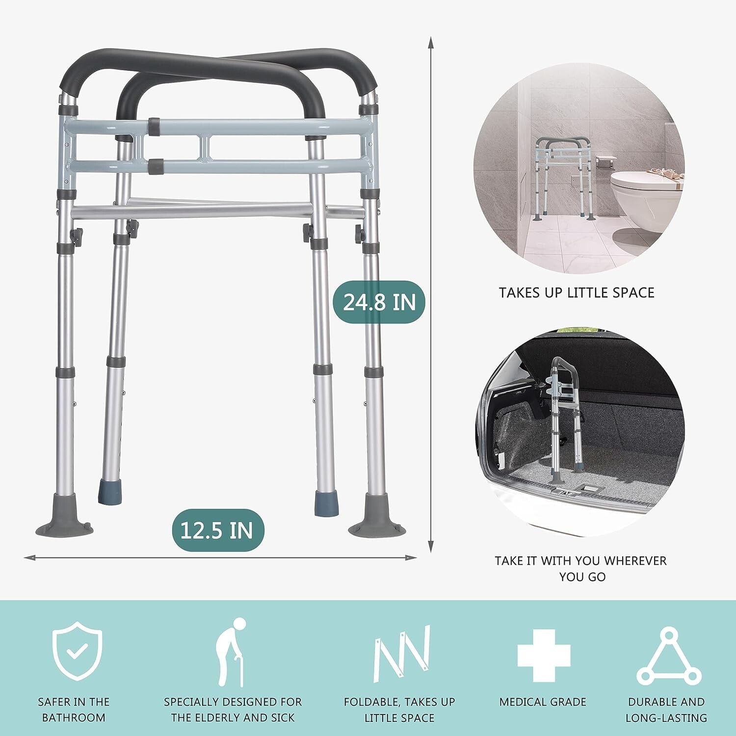 Foldable Toilet Safety Frame with Foam Grip Handles - Elderly & Disabled Support