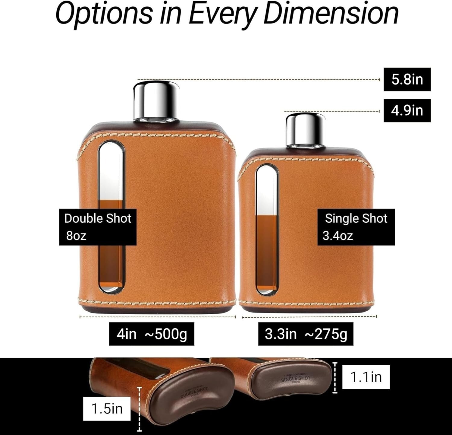 Durable Leather-Covered Glass Hip Flask - Ideal Gift for Spirits Enthusiasts