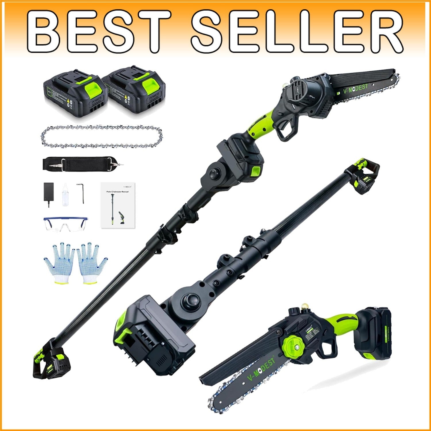 Efficient 6-Inch Battery-Powered Pole Saw with Auto Lubrication & Dual Batteries