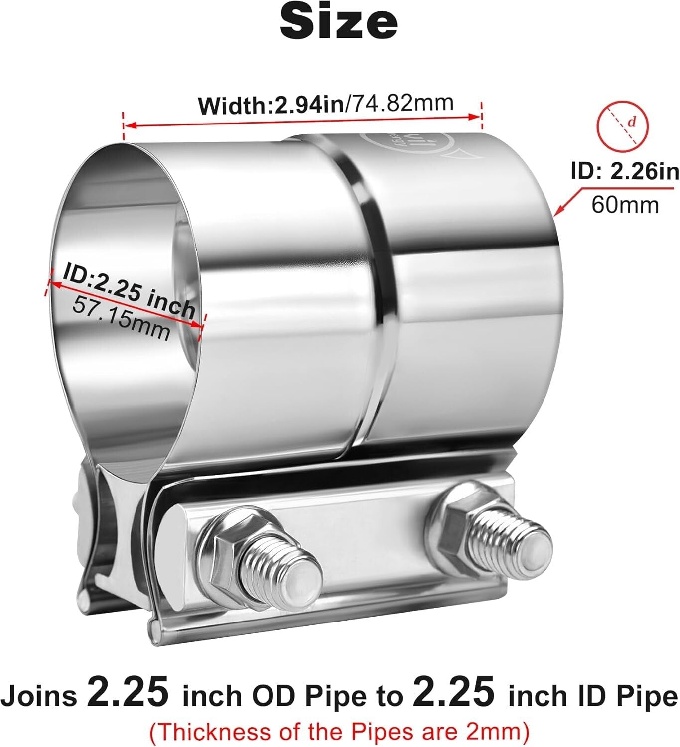 Heavy-Duty 2.25'' Exhaust Clamp - Effective for Pipes & Catalytic Converters
