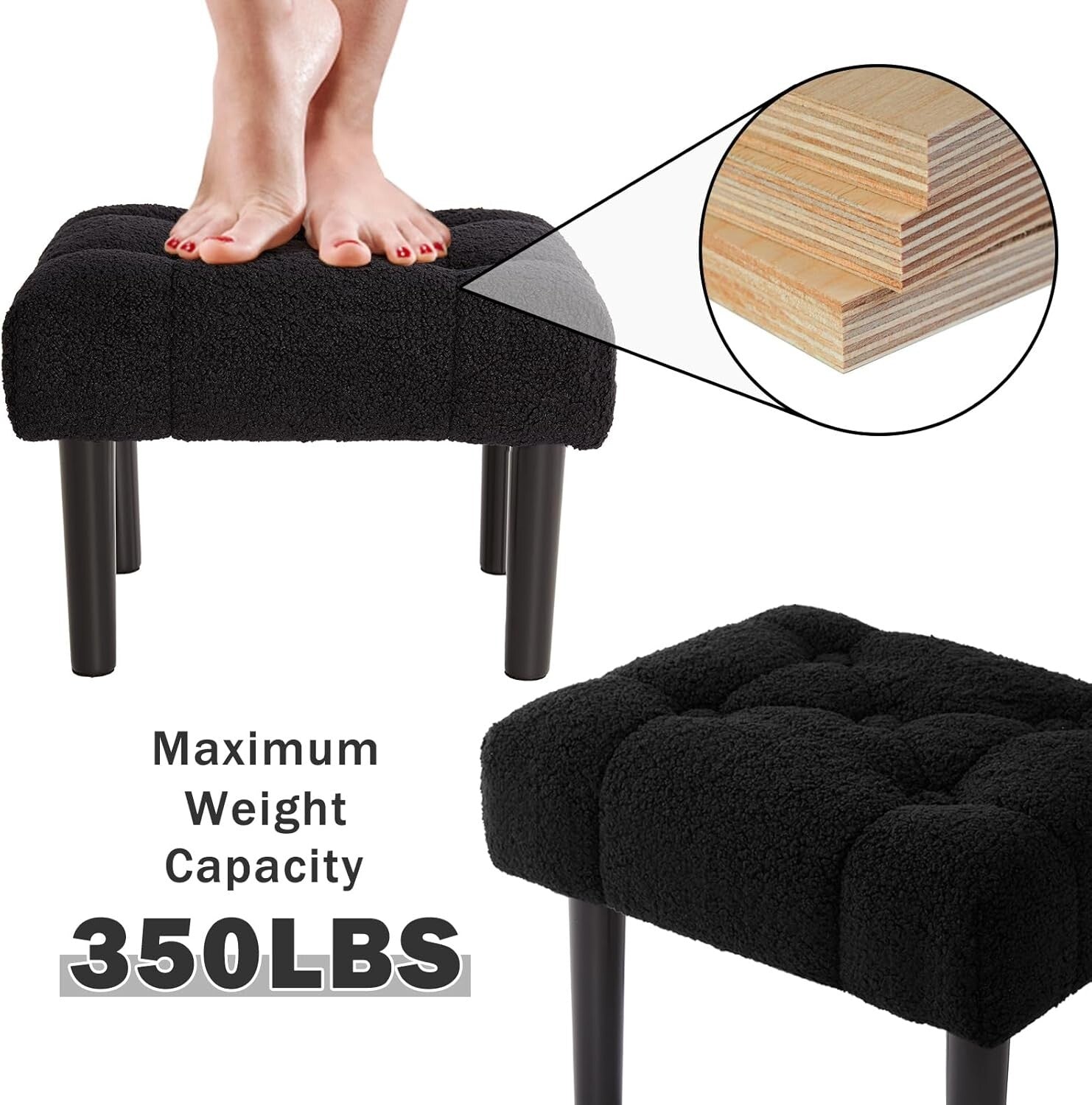 Elegant Jacquard Black Foot Rest Ottoman - Versatile Design for Modern Homes