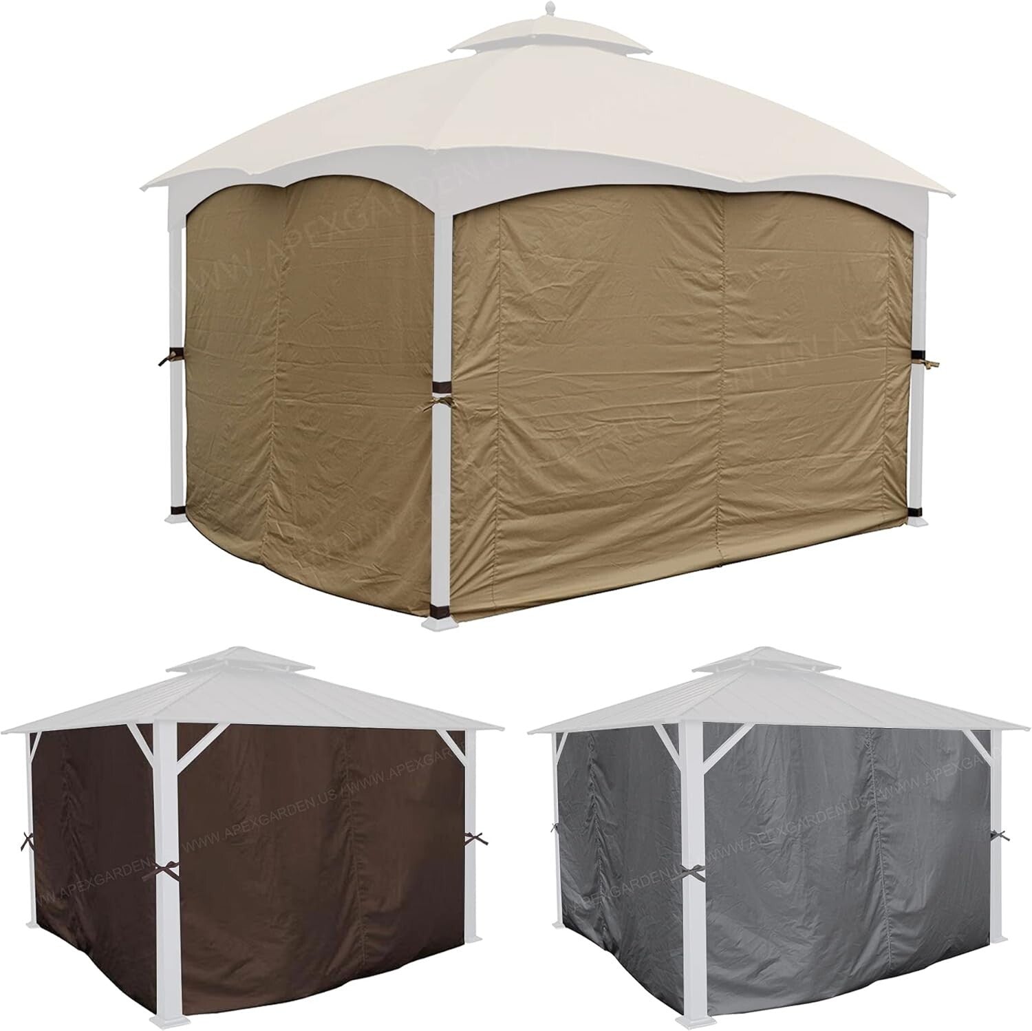 Elegant Beige Four-Side Gazebo Curtains with Zippered Entry for Outdoor Comfort
