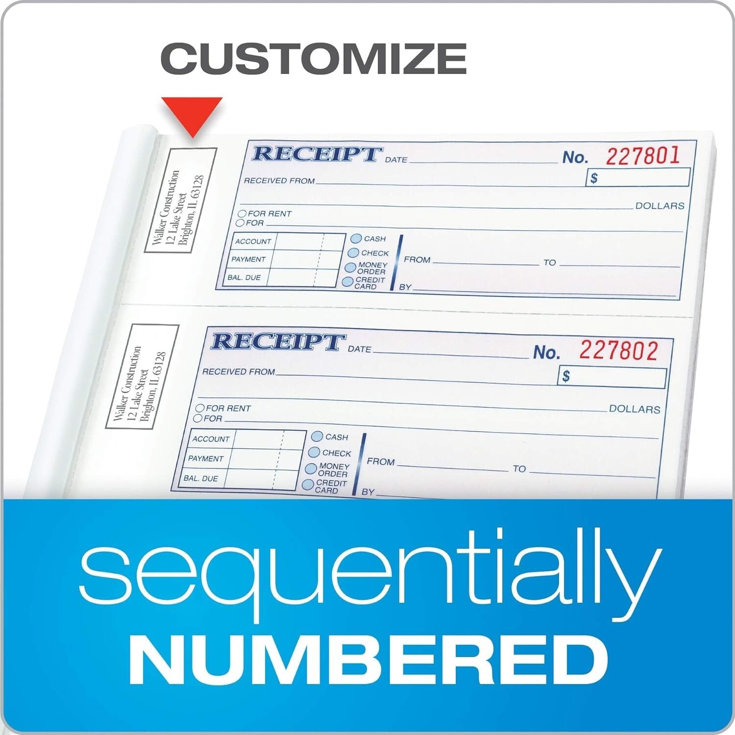 Durable 3-Part Carbonless Rent Receipt Books - 5-Pack with Wraparound Cover