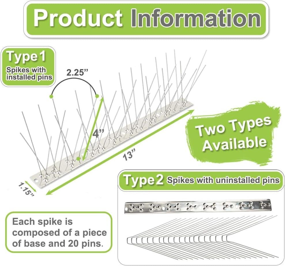 185 Pack Bird Spikes with 200Ft Coverage - Durable & Rust-Resistant Steel Strips