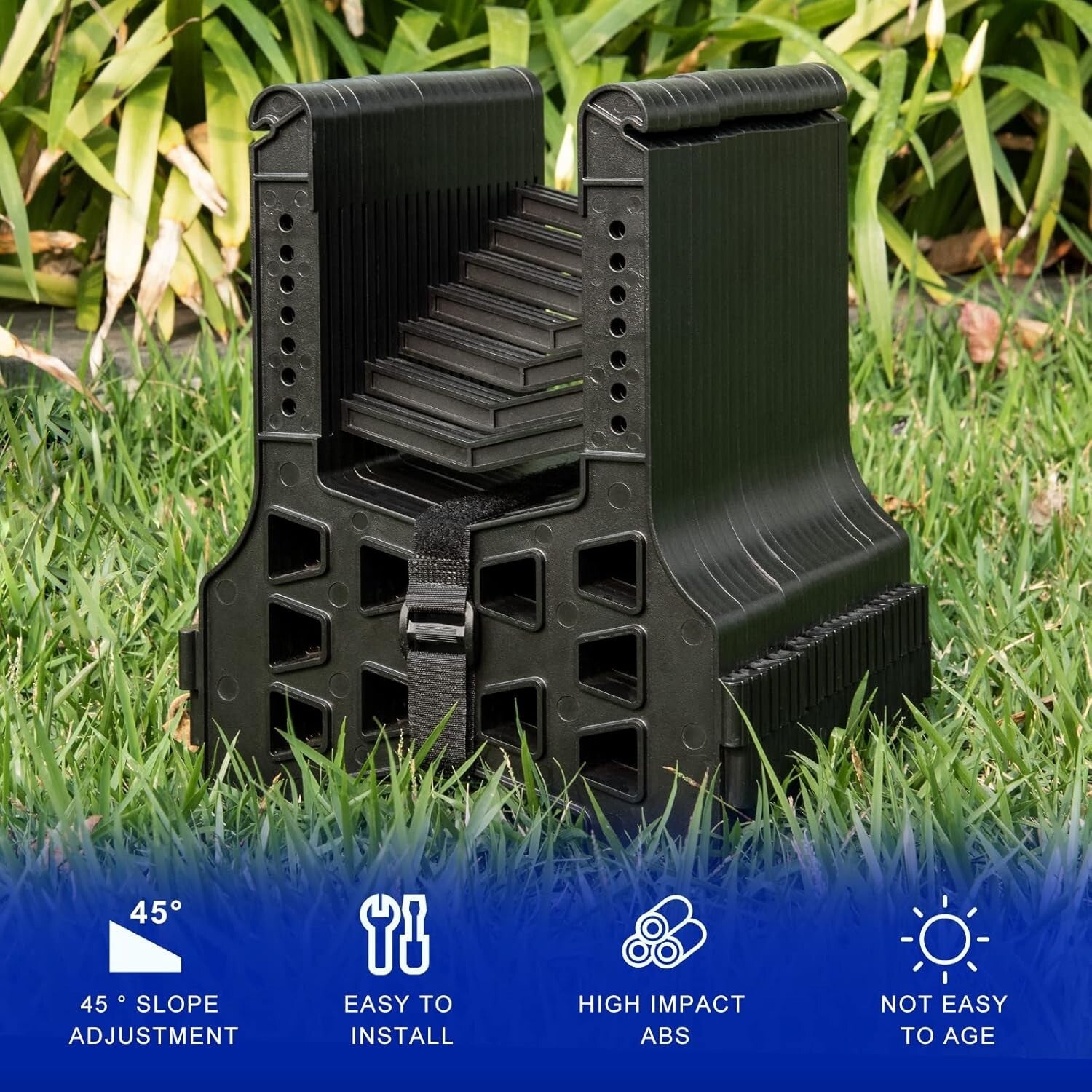 Efficient 20ft Height-Adjustable RV Sewer Hose Support, Black ABS Material