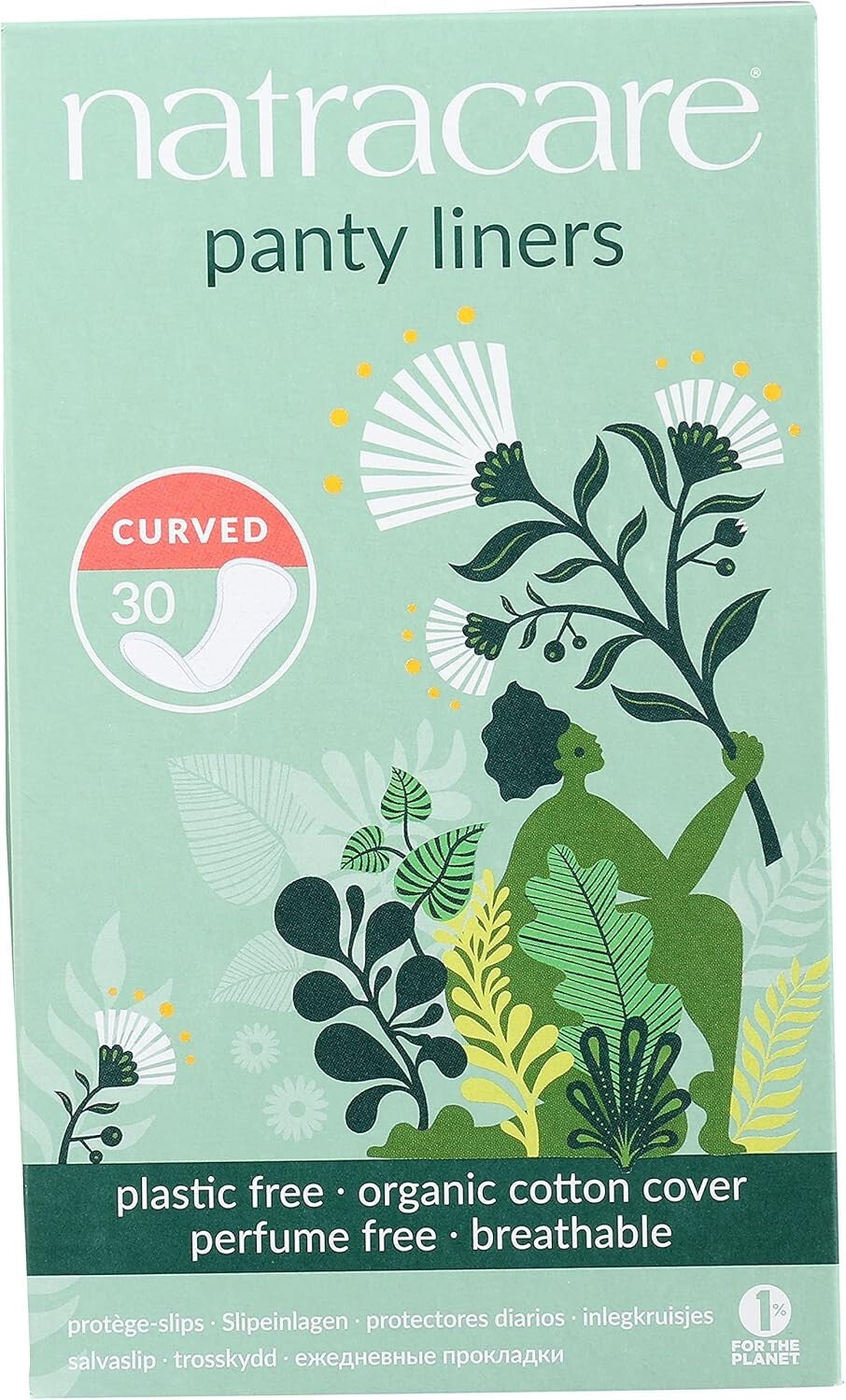 Organic Cotton Curved Panty Liners - 30 Count, Pack of 16 for Sensitive Skin