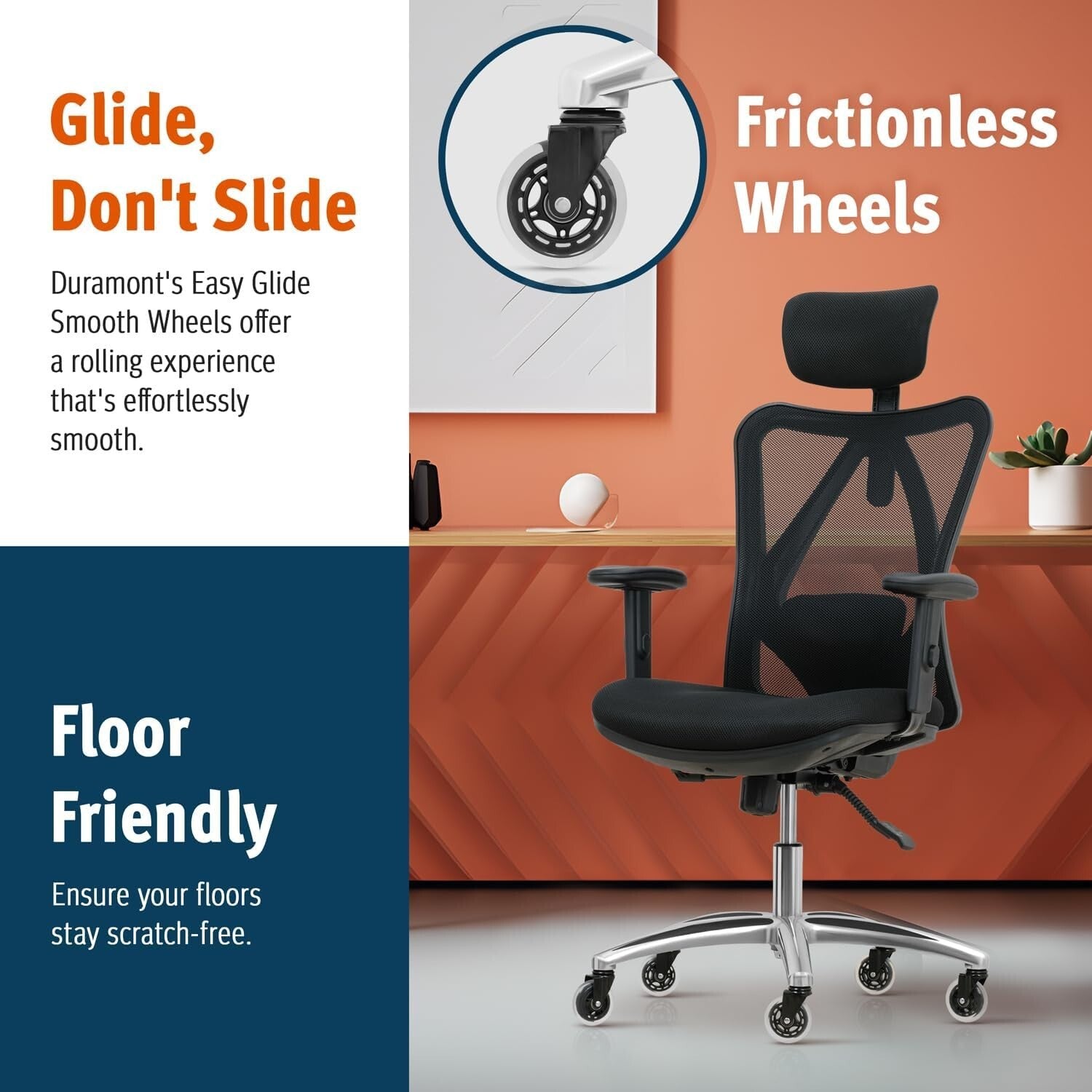Ergonomic Office Chair with Adjustable Lumbar Support & Rollerblade Wheels