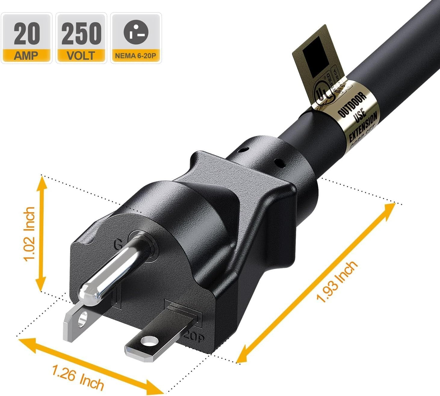 25-Feet / 7.65M Heavy Duty 20 Amp Nema 6-20P Extension Cord with Indicator Light