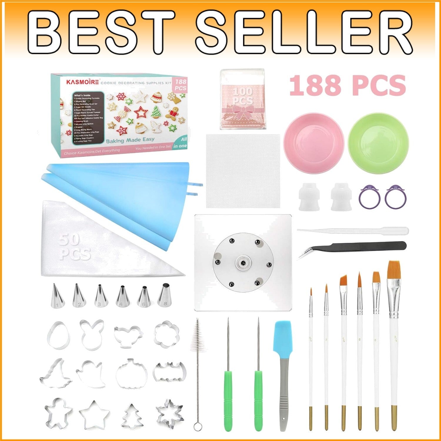 Creative Cookie Decorating Kit - 188 Tools, Holiday Cutters & Gift Box Included