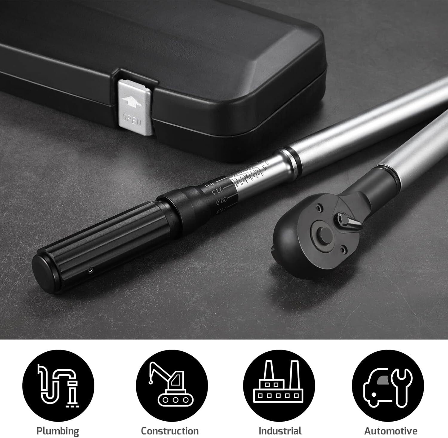 Compact 3/4-Inch Torque Wrench 100-600ft.lb with Alloy Head and Easy Read Scale