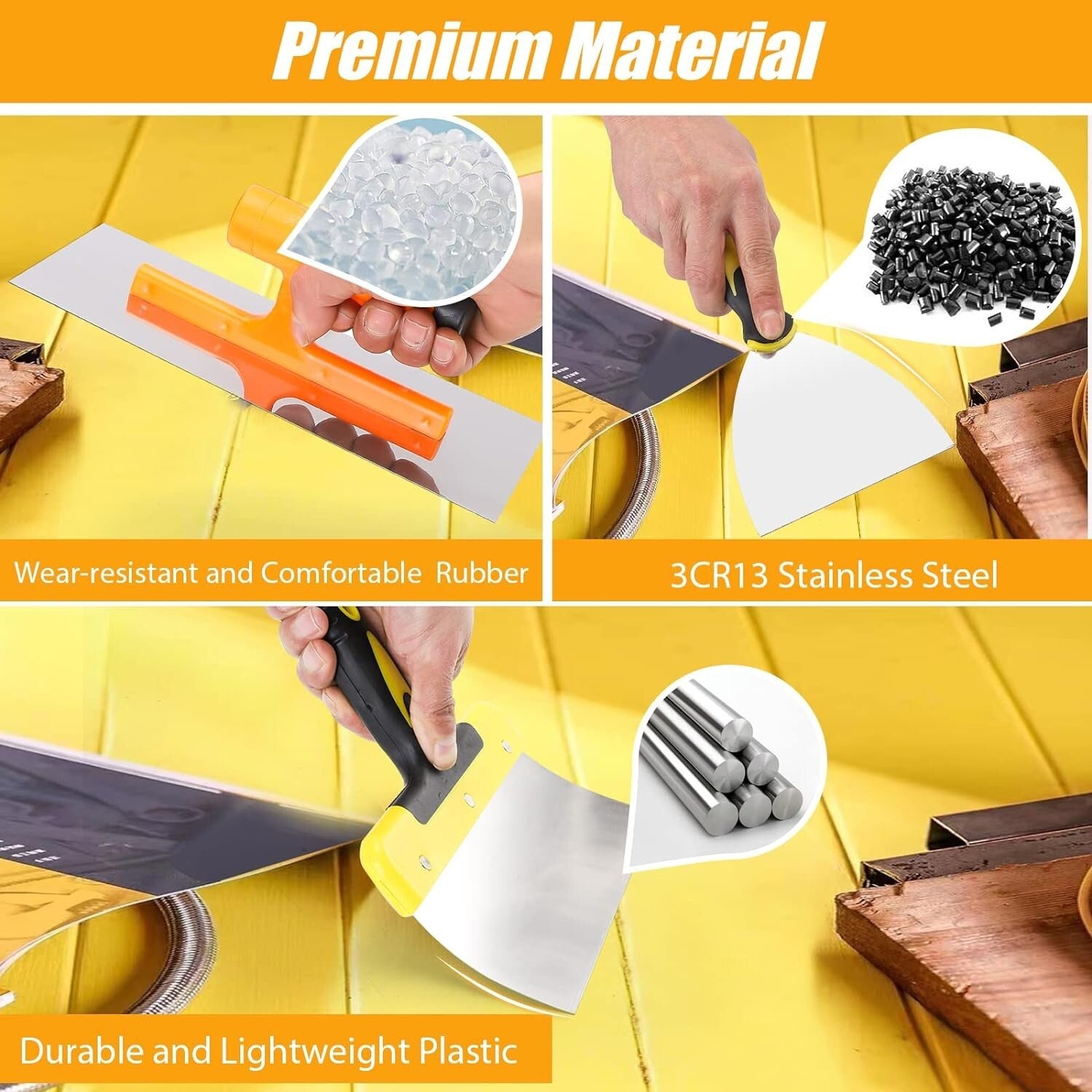 8-Piece Stainless Steel Drywall Knife Set with Ergonomic Handles for Optimal ...