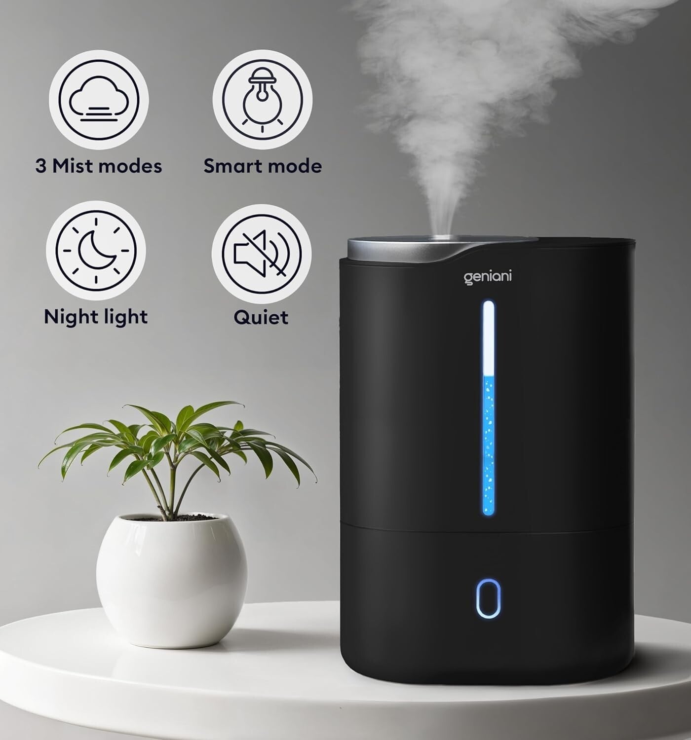 6L Top Fill Humidifier & Essential Oil Diffuser – Black Ultrasonic Quiet Mist