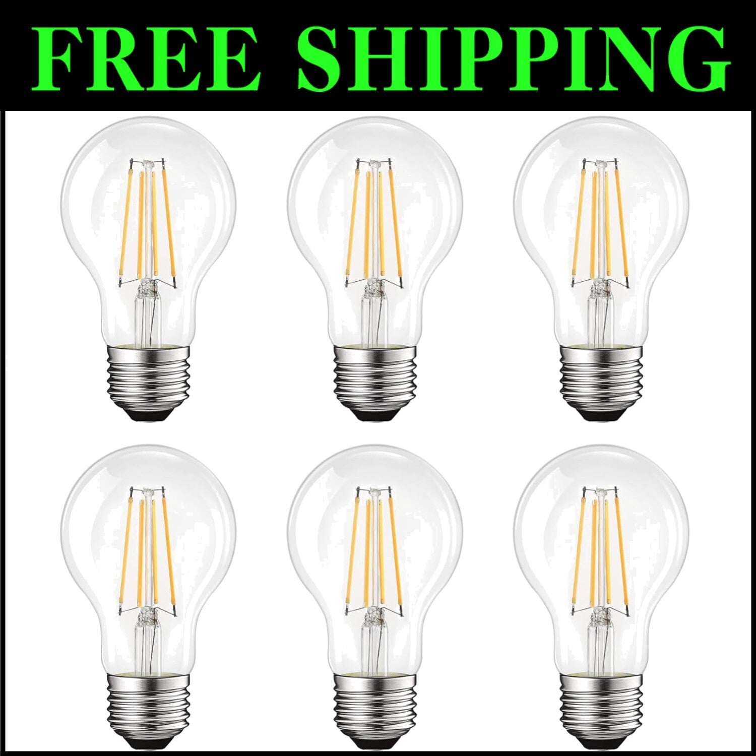 Dimmable Vintage Edison LED Bulbs 60W Equivalent, Soft White Lighting, Pack of 6