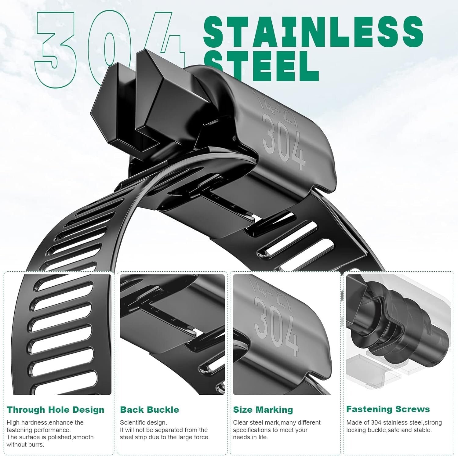 Durable Adjustable Hose Clamps Kit - 1/4" to 2" Black Stainless Steel Collection