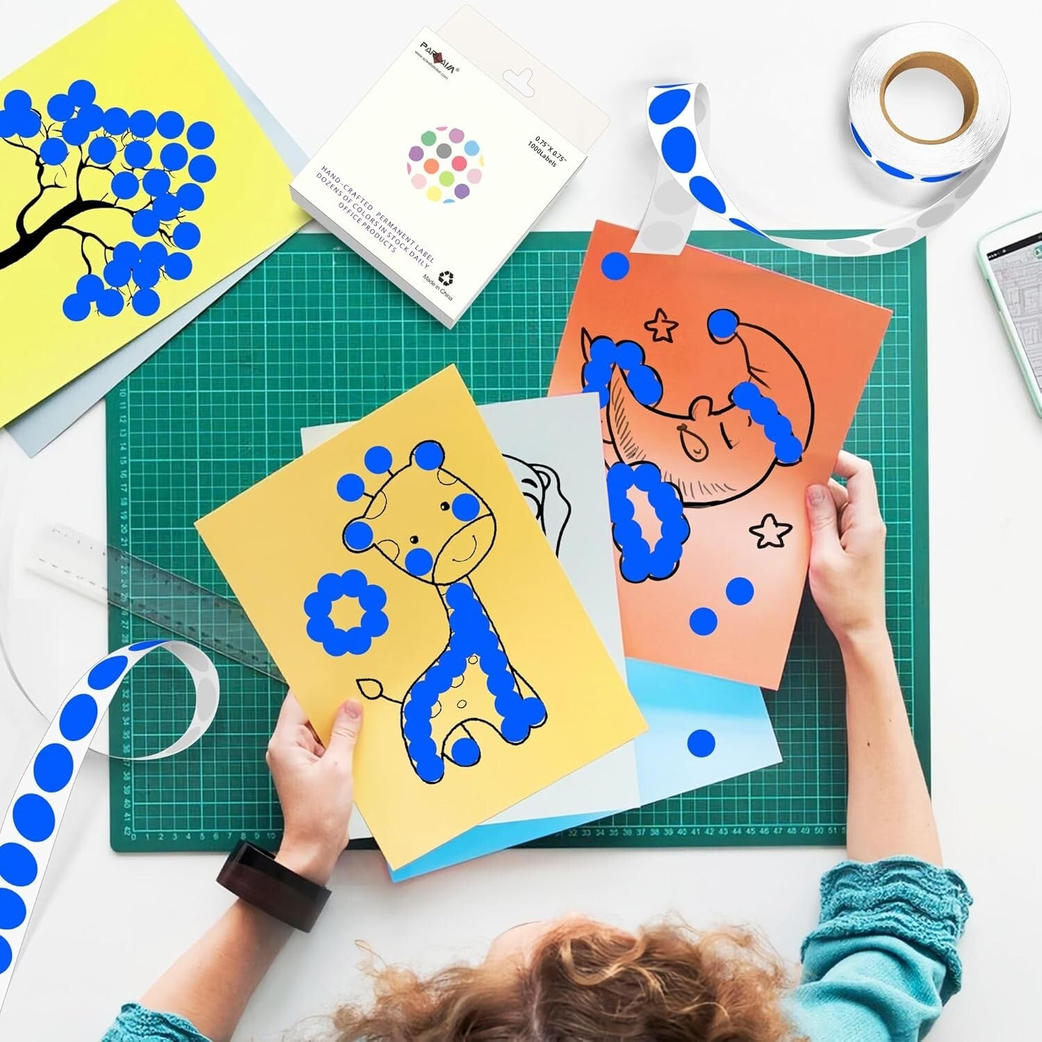 Efficient 3/4 Inch Color-Coding Blue Dot Stickers – 10 Rolls in Dispenser Box